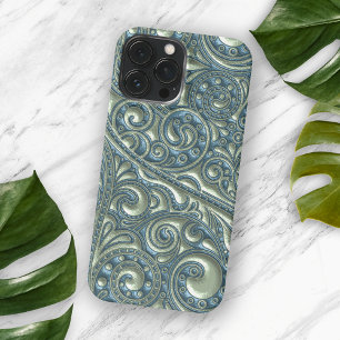 Klassiek Teal Blauw Groen Paisley Bloemmotief Kuns iPhone 16 Pro Max Hoesje