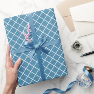 Klassiek Teal Blauw Wit Geruit Patroon Cadeaupapier