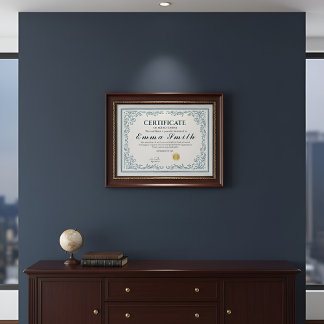 Klassiek Teal Sierlijk Certificaat van Prestatie