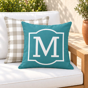 Klassiek Teal Witte Beugel Monogram Buitenkussen