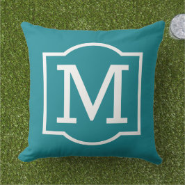 Klassiek Teal Witte Beugel Monogram Buitenkussen