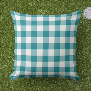 Klassiek Teal Witte Gingham Plaid Rut Buitenkussen
