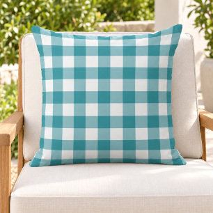 Klassiek Teal Witte Gingham Plaid Rut Buitenkussen