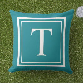 Klassiek Teal Witte Vierkante Frame Monogram Buitenkussen
