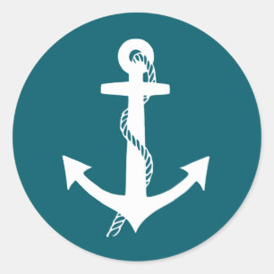 Klassiek Tealblauw en Witte Anker Zeilen Ronde Sticker