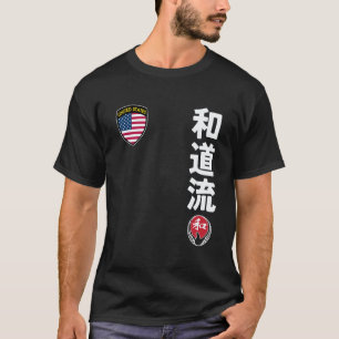 Klassiek Team Karate Wado Ryu USA Vlag Kanji Japan T-shirt