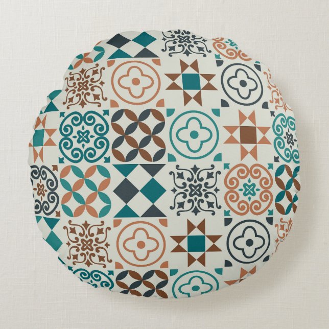 Klassiek  Tegel Pattern Rond Kussen (Voorkant)