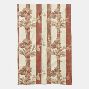Klassiek Terracotta Rood Toile Bloemmotief Crème Theedoek