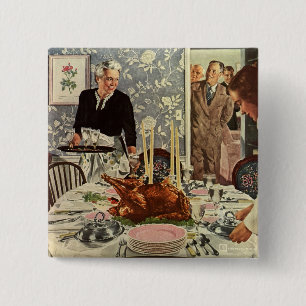 Klassiek Thanksgiving Day kalkoen diner met famili Vierkante Button 5,1 Cm