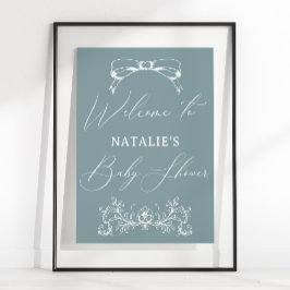 Klassiek Tijdloos Bloemig Blauw Baby Shower Bord Poster