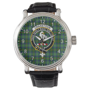 Klassiek Tijdloos Clan Cranstoun Tartan Badge Plai Horloge
