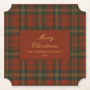 Klassiek tijdloos kerstfeest plaid kartonnen onderzetters