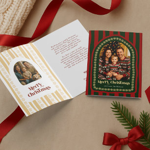 Klassiek Tijdloos Kerstmis Rood Groen Twee Foto's Feestdagen Kaart