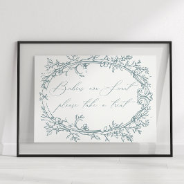 Klassiek tijdloze bloem blauwe baby shower favor poster