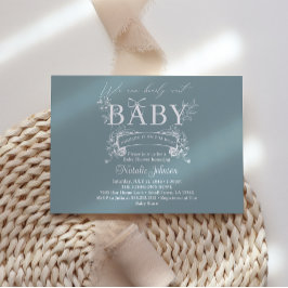 Klassiek tijdloze bloemmotief blauwe babyshower kaart