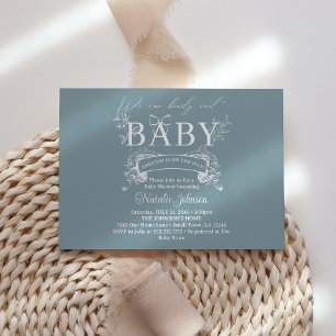 Klassiek tijdloze bloemmotief blauwe babyshower kaart