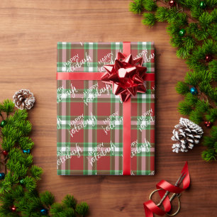 Klassiek traditioneel donkerrood groen wit geruit cadeaupapier