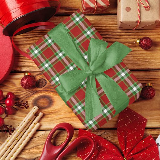 Klassiek Traditioneel Donkerrood Groen Wit Gingham Cadeaupapier