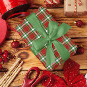 Klassiek traditioneel donkerrood wit gingham cadeaupapier