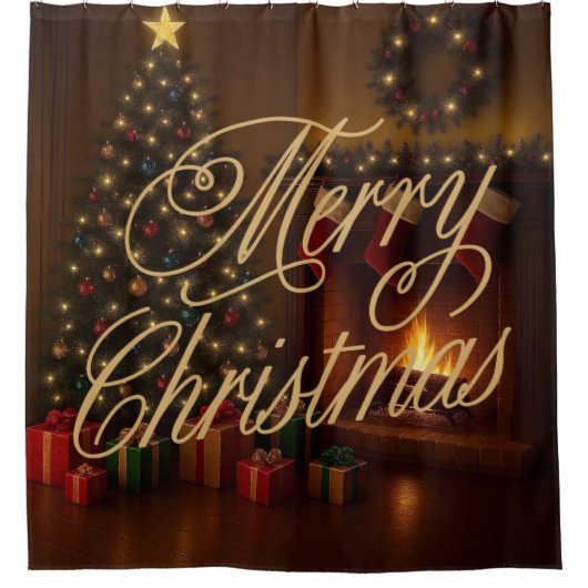 Klassiek, traditioneel Prettig kerstfeest  Douchegordijn (Voorkant)