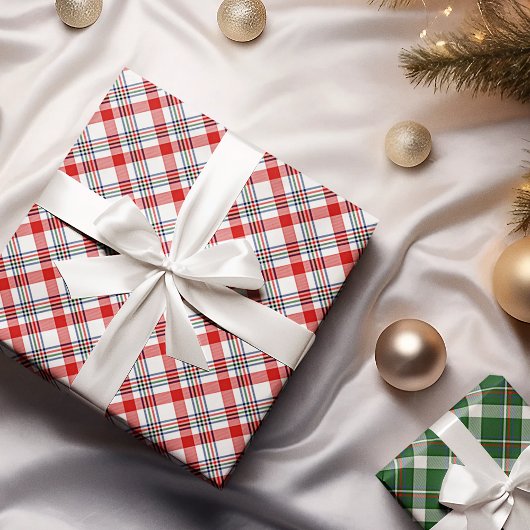 Klassiek Traditioneel Rood Groen Blauw Wit Geruit Cadeaupapier