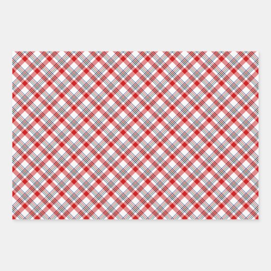 Klassiek traditioneel rood groen wit gingham inpakpapier vel (Voorkant 3)