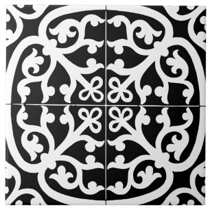 Klassiek Traditioneel Stijlvol Abstract Zwart & Wi Tegeltje