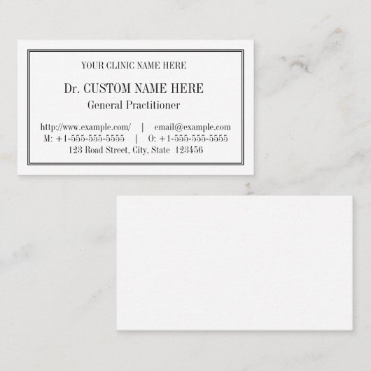 Klassiek, traditioneel Visitekaartje (Voorkant / Achterkant)