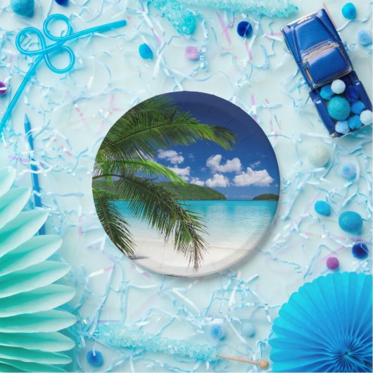 Klassiek tropisch eilandstrand paradijs papieren bordje (Feest)