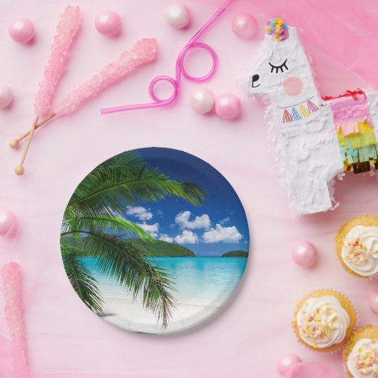 Klassiek tropisch eilandstrand paradijs papieren bordje (Feest)