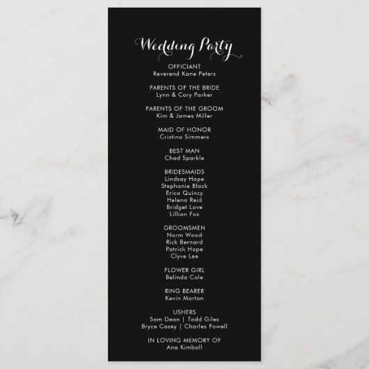 Klassiek Tropisch Zwart Bourgondisch Huwelijksprog Programmakaart (Achterkant)