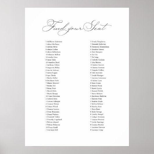 Klassiek trouwbord Vind uw stoel kaart Poster (Voorkant)