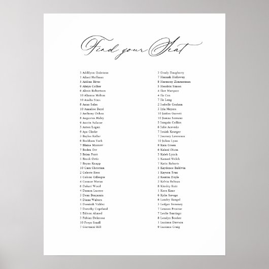 Klassiek trouwbord Vind uw stoel kaart Poster (Voorkant)