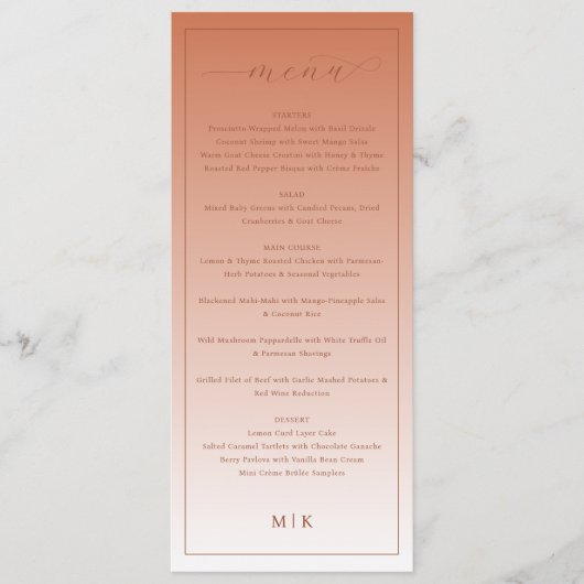 Klassiek trouwmenu met perzikthema menu (Voorkant)