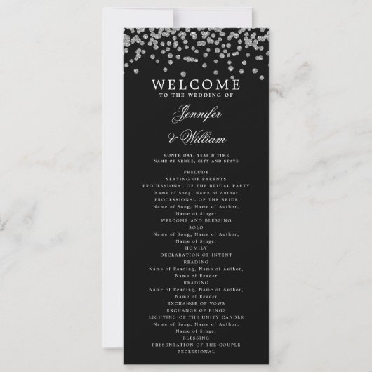 Klassiek trouwprogramma Confetti Silver Black Kaart (Voorkant)