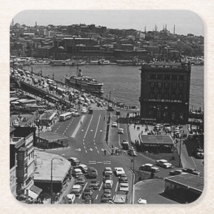 Klassiek Turkije Istanbul Karakoy Galata brug 1970 Kartonnen Onderzetters