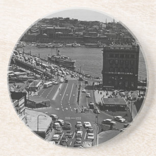 Klassiek Turkije Istanbul Karakoy Galata brug 1970 Zandsteen Onderzetter