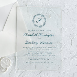 Klassiek Turquoise Blauw Monogram Krans Script Bru Acryl Uitnodigingen