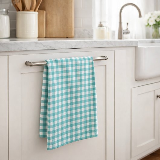 Klassiek Turquoise en Wit Gingham Patroon Boerderi Theedoek