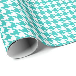 Klassiek turquoise en wit houndstooth patroon cadeaupapier