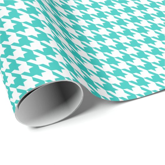 Klassiek turquoise en wit houndstooth patroon  cadeaupapier (Rol Hoek)