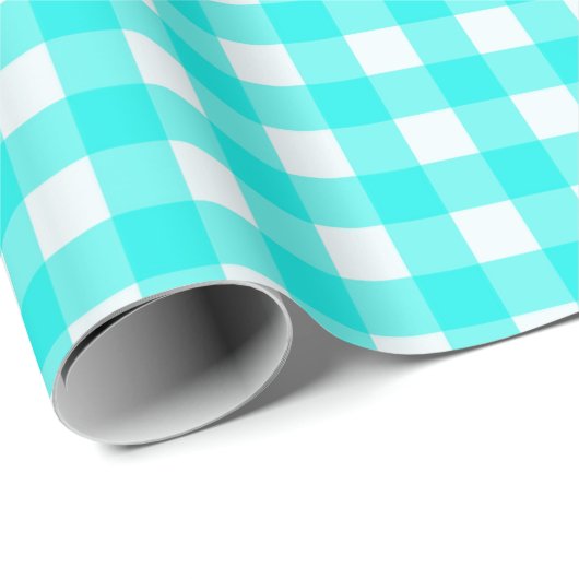 Klassiek turquoise gingham geruite patroon cadeaupapier (Rol Hoek)
