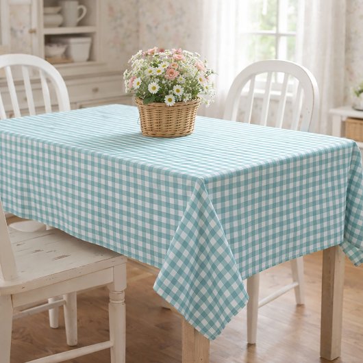 Klassiek Turquoise Witte Gingham Patroon Check Ont Tafelkleed