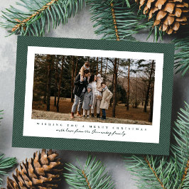 Klassiek tweed frame donkergroen foto Kerstmis Feestdagenkaart