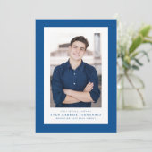 Klassiek tweed frame eenvoudige blauwe foto afstud aankondiging (Staand voorkant)