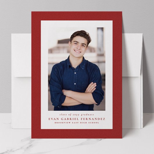 Klassiek tweed frame eenvoudige rode foto afstuder aankondiging