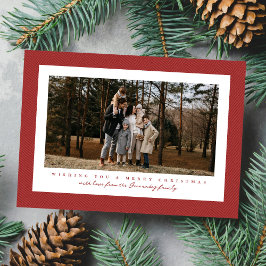 Klassiek tweed frame eenvoudige rode foto Kerstmis Feestdagenkaart