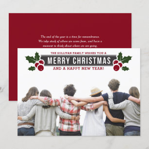 Klassiek Typografielabel Vrolijke Kerstfoto Feestdagenkaart