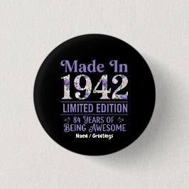Klassiek uit 1942 Bloemmotief 84ste verjaardag Gew Ronde Button 3,2 Cm