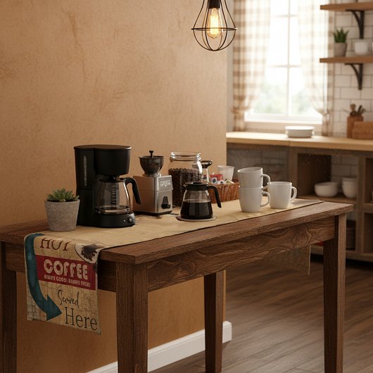 Klassiek uithangbord koffie korte tafelloper